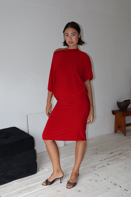Still a Tease Midi Dress - Crimson Kiss
