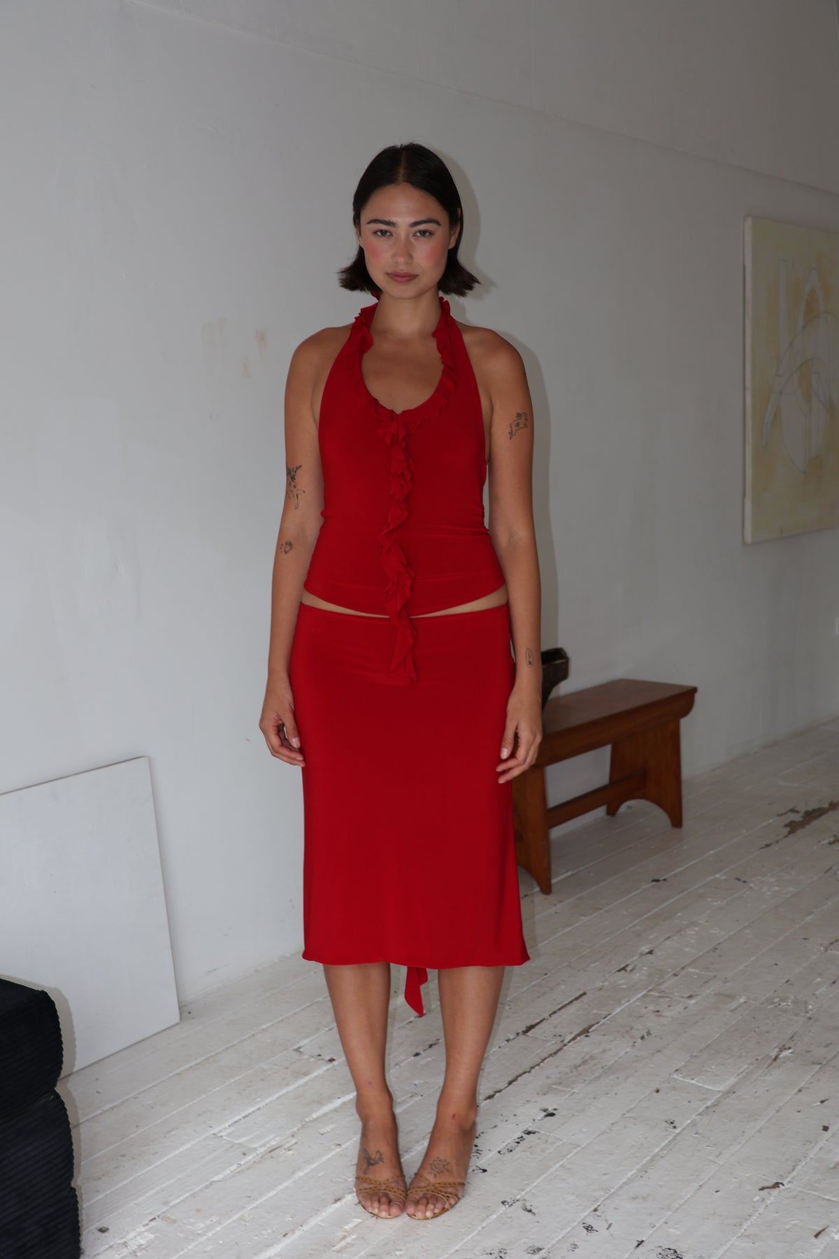 Valentina Midi Skirt - Crimson Kiss